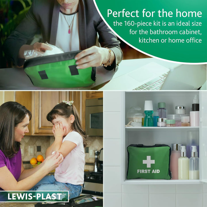 Lewis-Plast First Aid Kit Bag - 160 Piece Survival Kits - Safety Essentials for Travel Car Home Camping Work Hiking Holiday - Pack Supplies - Medium