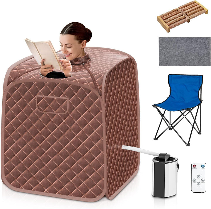 Portable Steam Sauna, Personal Full Body Sauna Spa with Remote Control, Folding Chair and Foot Massage Roller, Lightweight Foldable Home Sauna Tent (Black)