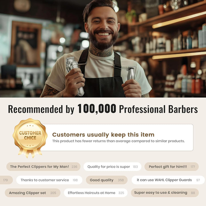 Jack&Rose Hair Clippers Men and Trimmers Set, IPX7 Waterproof Cordless Hair Clippers for Men Haircut, Electric Barber Clippers Set T-Blade Hair Trimmer USB Rechargeable