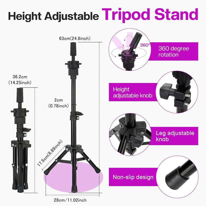 23 Inch Wig Head Stand Tripod, with Canvas Mannequin Heads for Wigs, Manikin Canvas Head Block Set for Making Display with T Pins Set Bristle Brush