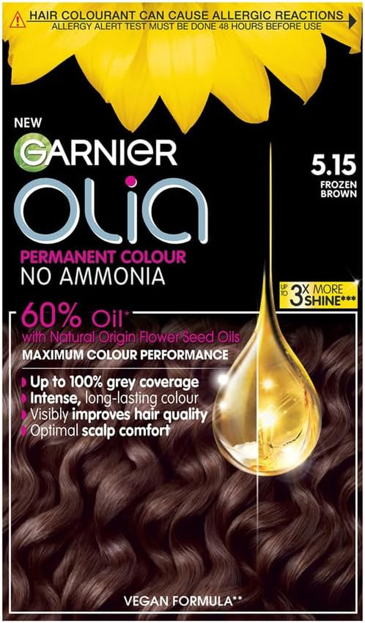 Garnier  5.0 Brown, Oil-Powered, No-Ammonia. 100% Grey Coverage. Luminous, Long-Lasting, Vibrant Brown Hair Color with Exceptional Shine and a Healthy, Nourished Feel.