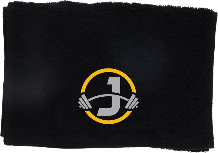 Gym Towel with Monogrammed Embroidery Initial Gift for Men & Women, Training Accessory Gift, Gym Towel Present for Weight Lifting Birthday, Retirement, Christmas - Black, J