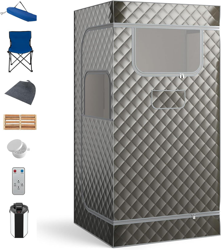 Portable Sauna Tent, Full Body Steam Sauna with 3L Steamer Generator, Remote Control, Folding Chair, Personal Home Sauna Box Pod for Therapy Slimming Detox (Gray)