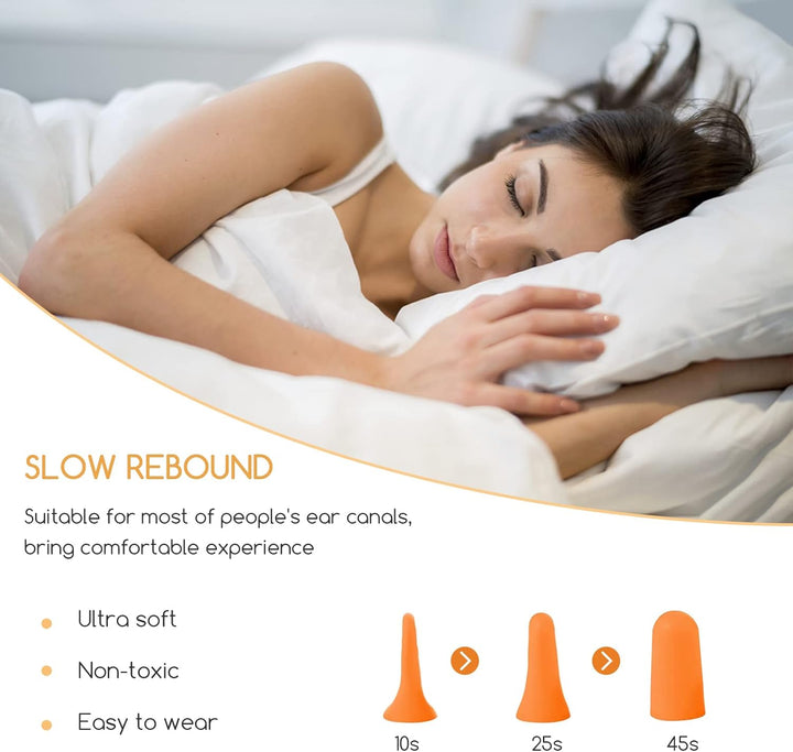 Soft Foam Ear Plugs with Aluminum Carry Case, 60 Pairs - 38Db Noise Reduction Sponge Earplugs Noise Cancelling Ear Plugs for Sleeping, Travel, Concerts, Studying, Work, Loud Noise (Orange)