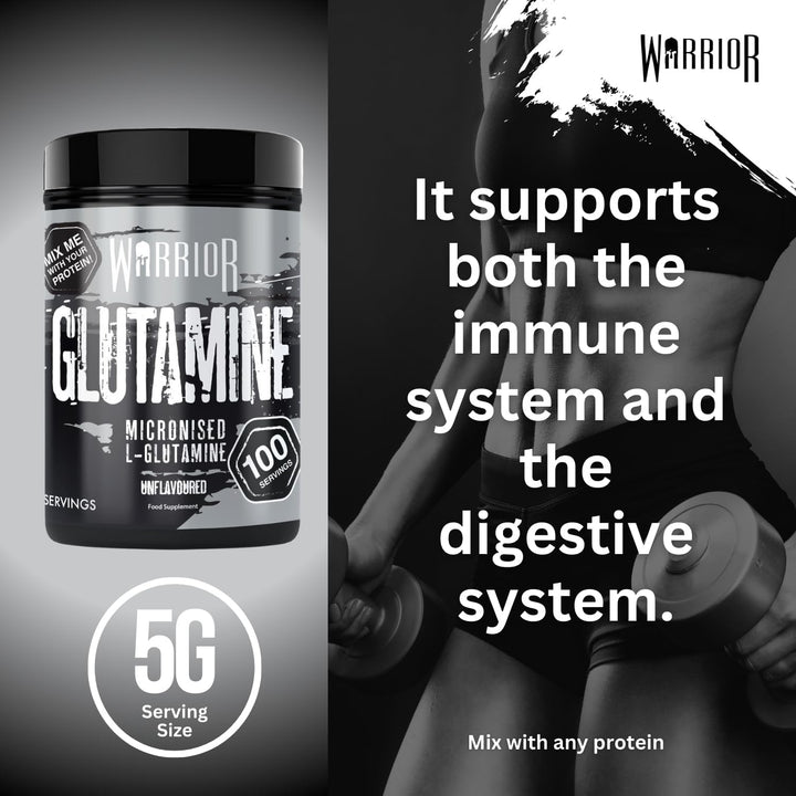 Glutamine 500G - Pure Micronised L-Glutamine Powder - Amino Acid - Muscle Growth & Recovery Supplement- Gut Health - Mix in Protein - Pre and Post Workout - 100 Servings (Unflavoured)