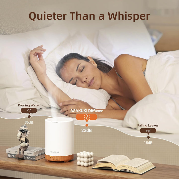 300Ml Essential Oil Diffuser, Ultrasonic Aroma Scented Oil Diffuser & Humidifier for Home, Bedroom, Spa with 7 LED Colour Lights, Auto Shut-Off, Bpa-Free - Yellow Wood Grain