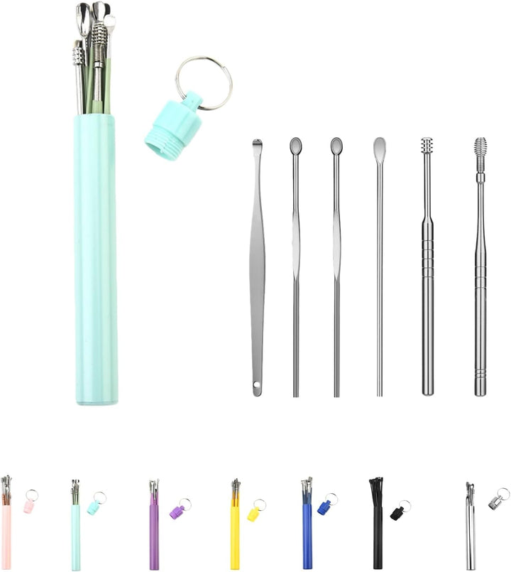 6 Counts Ear Wax Removal Tool Set with Storage Tube, 2026 New Earwax Cleaner Tool Kit, Stainless Steel Earwax Removal Toolkit with Portable Storage Box (Pink)