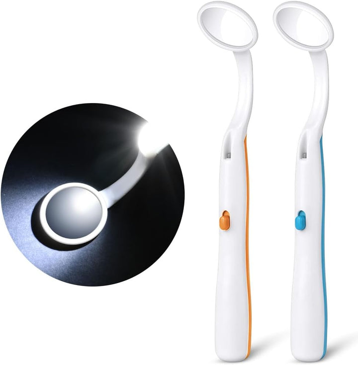 Dental Mirror with Light, 2PCS Dental Teeth Mirror, anti Fo Mouth Tooth Mirror, Dental Inspection Mirror with LED Light for Oral Dental Care, Dental Oral Care Tool Kit