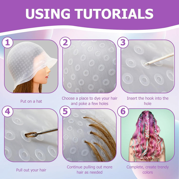 Silicone Highlighting Cap with Pre-Punched Holes, Reusable Professional Unisex Hair Streaking Cap with Hair Picking Hook for Hair Coloring Dyeing Staining, Salon and Home Use (White, 1 Pcs)