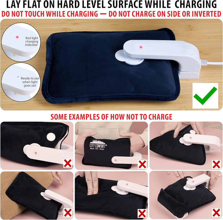 Rechargeable Electric Hot Water Bottle Heat Pad 6 Hour Warmth Temperature Control Detachable Lead Cosy Bed Warmer Hand Warmer Pouch Gifts (Purple)