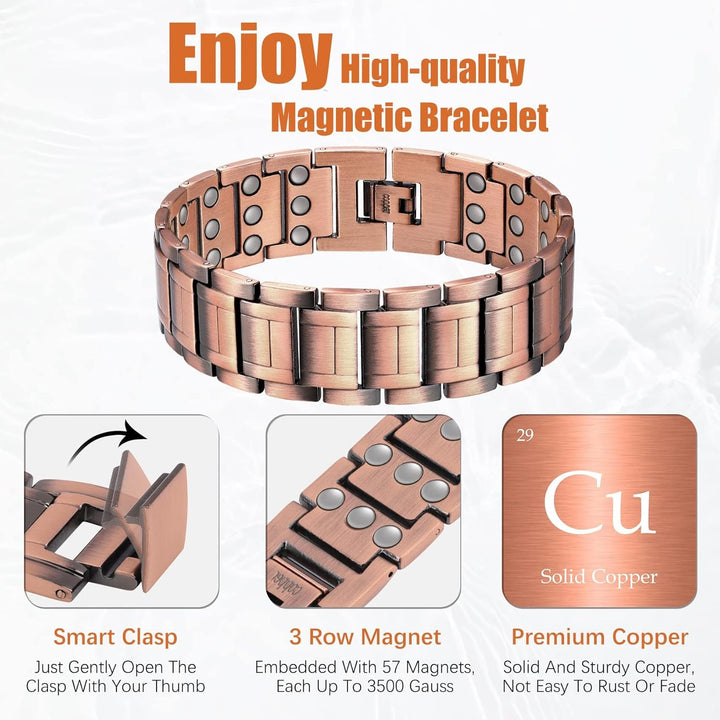 99.99% Soild Copper Bracelets for Men,3X Magnetic Bracelets Men with Ultra Strength Magnets,Adjustable Size&Jewelry Gift Box