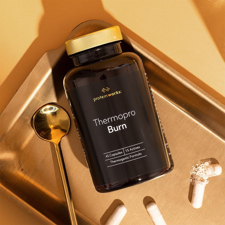 Thermopro Burn Tablets, Preworkout Supplement with Caffeine, Reduces Tiredness & Fatigue, 45 Capsules - Protein Works