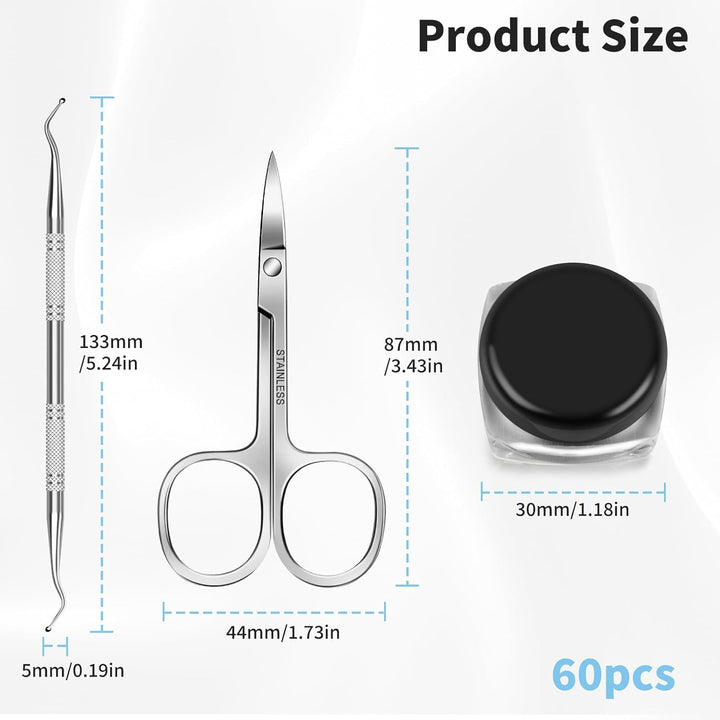 Ingrown Toenail Set - 60 Pcs Pain-Free Straightener Strips -Toe Lifter and Small Scissors- Easy Use Ingrown Toenail Set(Sliver)