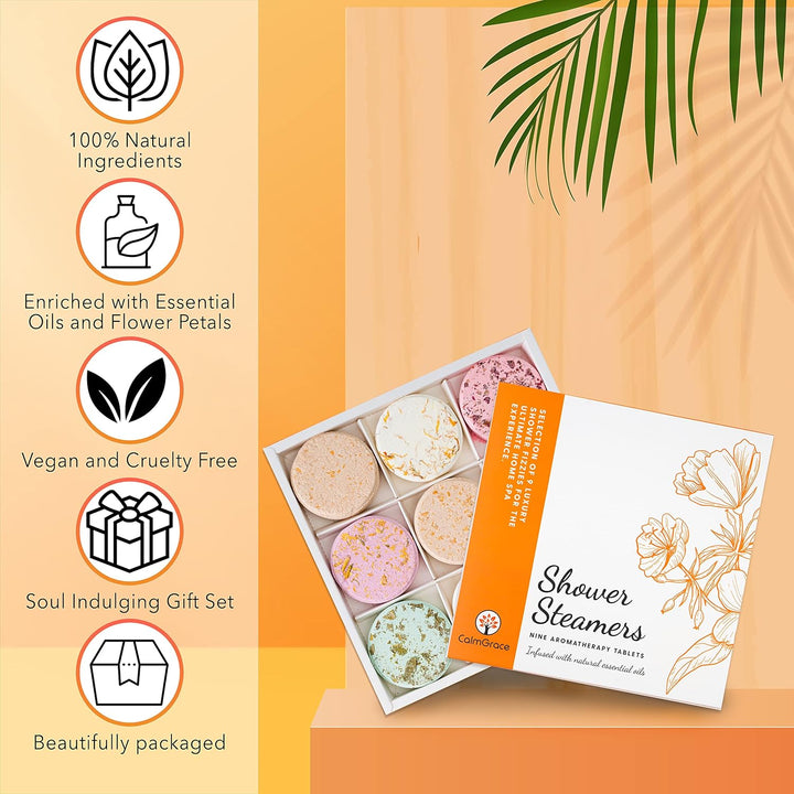 Shower Steamers Aromatherapy Shower Tablets, 9PCS Shower Steamer Shower Bombs with 100% Natural Essential Oils, Shower Bomb Set, Shower Bombs Steamer - Shower Steamers for Women Gifts