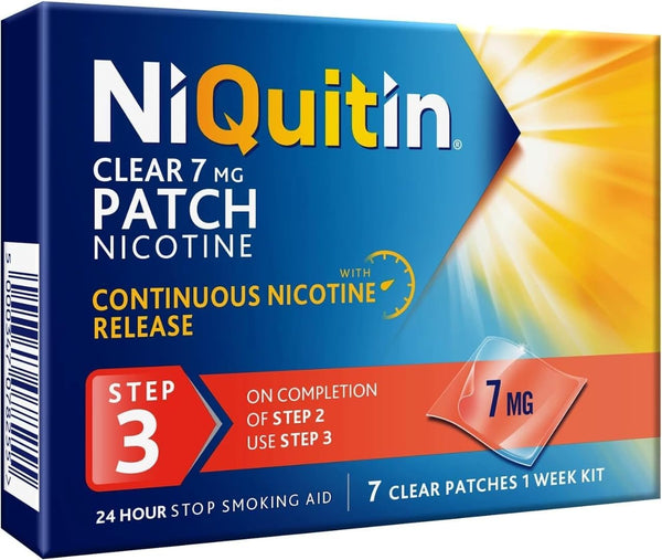 7Mg Nicotine Patches (Step 3-7 Clear Patches) - 24 Hour Craving Control - 1 Week Treatment Patches to Quit or Reduce - Discreet Transparent Stop Smoking & Vaping Aids