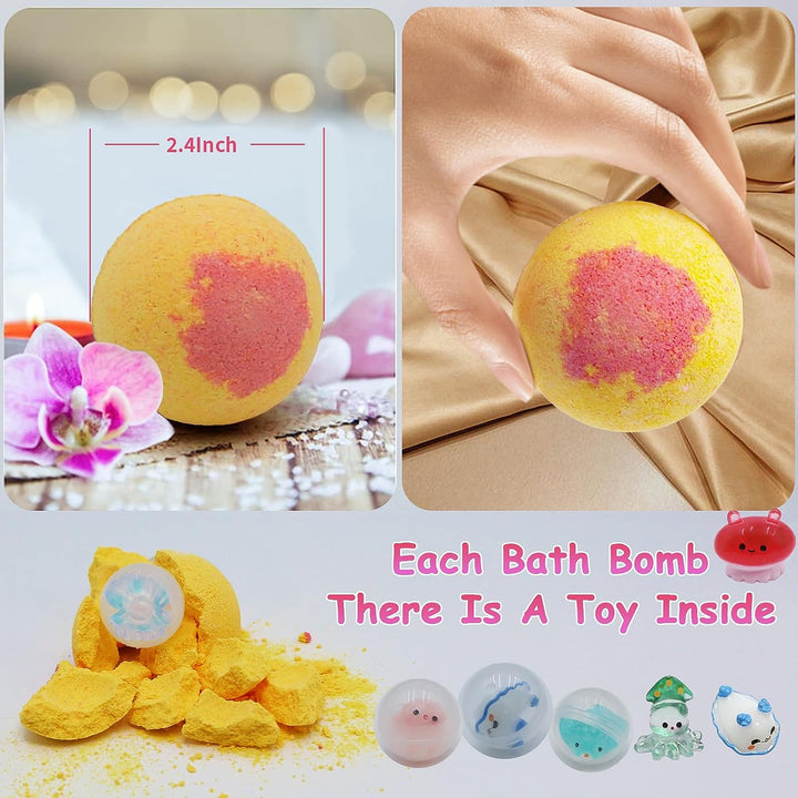 12 Pcs  Bath Bomb Gift Set,With Surprise Toys Inside, Organic and All Natural Ingredients Bubble Bath Bombs Fizzes Spa Ideal Birthday Easter for Boys & Girls