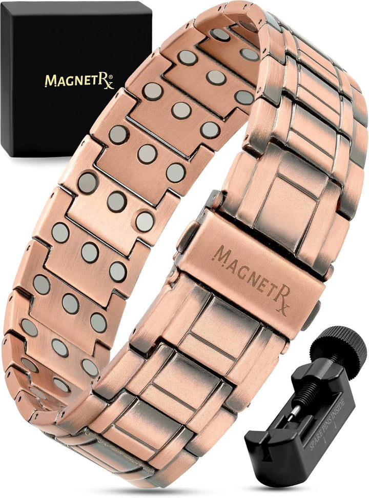 ® Magnetic Copper Bracelet for Men - Ellipsemax 5X Strength 5,000 Gauss Magnets - Designed in USA & Patent Approved - Premium Mens Copper Bracelet with Adjustable Length