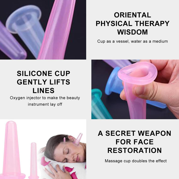 4PCS Silicone Facial Cupping Set – Pink Vacuum Massage Cups for Face, Neck, and Eye Care – Anti-Cellulite and Facial Massager Health Care Kit
