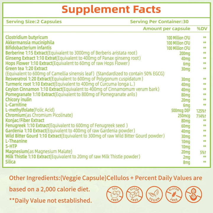 GLP-1 Capsules - Appetite Suppressants Women and Men, for Intestinal Health, Energy and Metabolism Improvement (60 Capsules)