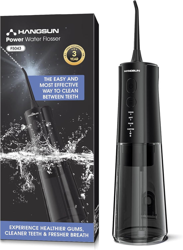 Water Flosser for Teeth Cordless Oral Irrigator - 4 Modes 300ML Rechargeable IPX7 Waterproof for Braces, Sensitive Gums, Home & Travel Use (Black)
