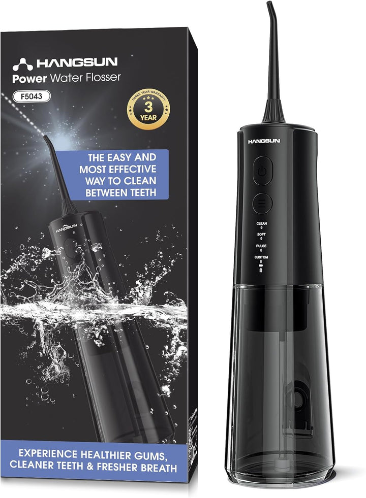 Water Flosser for Teeth Cordless Oral Irrigator - 4 Modes 300ML Rechargeable IPX7 Waterproof for Braces, Sensitive Gums, Home & Travel Use (Black)