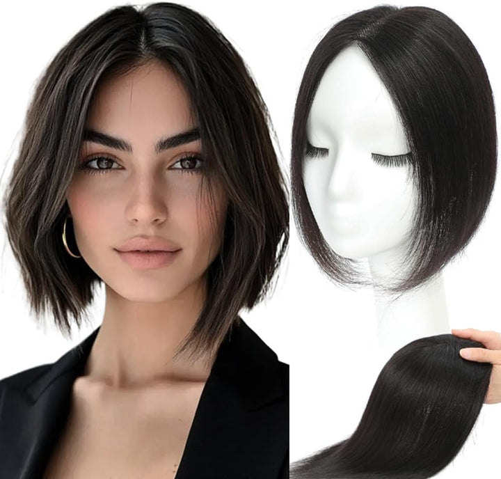 Hair Toppers with Thinninghair 100% Real Human Hair Topper for Women 10Inch Medium Brown Mix Blonde with Dark Brown Root Toppers 120% Density Top Toppee for Thinninghair4T427