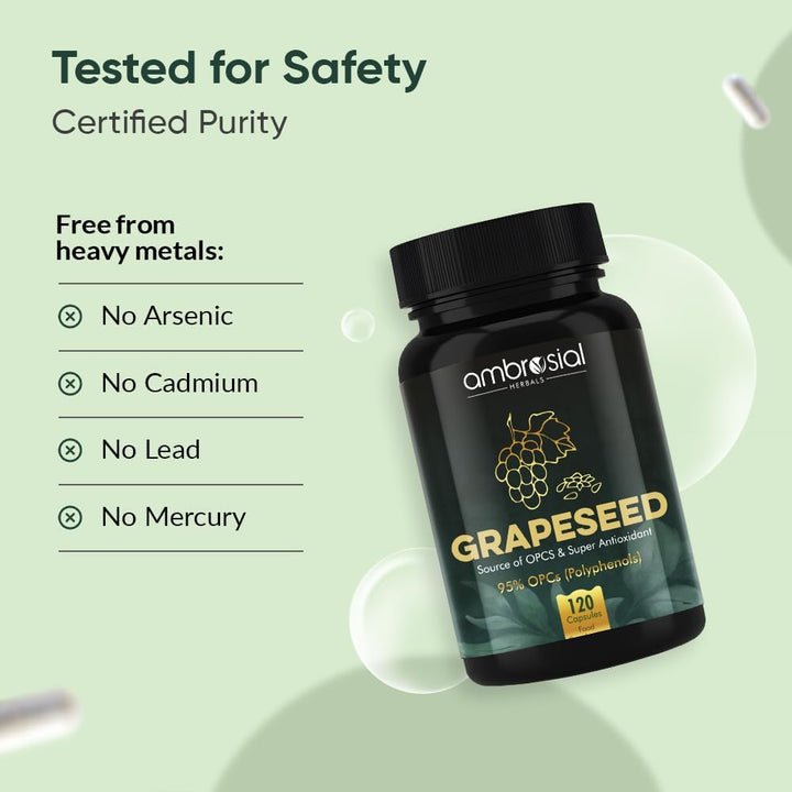 Grape Seed Extract Capsules 400 Mg– 95% OPC Polyphenols – (4 Months Supply) - Premium Antioxidant Support – Vegan, Non-Gmo, Gluten-Free – GMP Certified – 120 Capsules