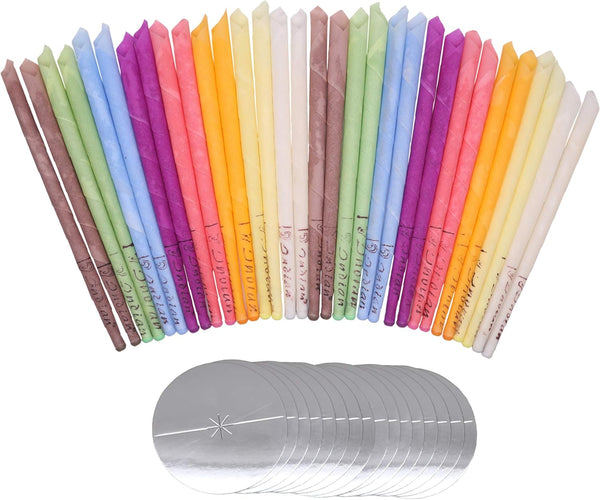 32PCS Ear Wax Candle, Ear Cones Candles, Ear Wax Removal, Organic Non-Toxic Cylinders Fragrance Hollow Cone Candles with 16 Protective Disks(8 Colours)