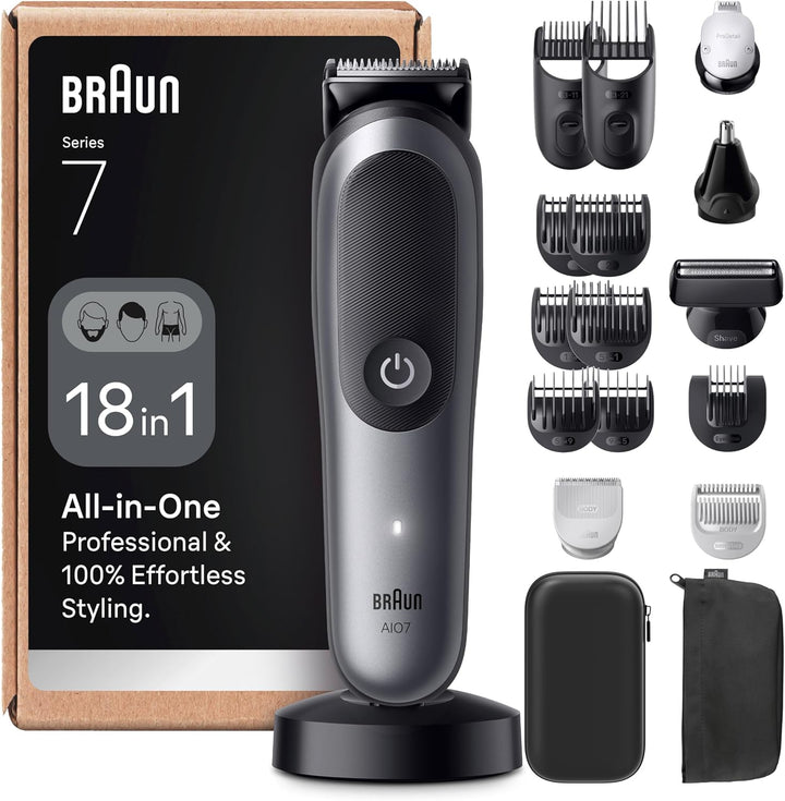 All-In-One Series 7 Grooming Kit, 13In1, Problade & Autosense, 120 Min, Skinguard & Beard Fading, Aquagrip for under Water Use, AIO7565, Blue