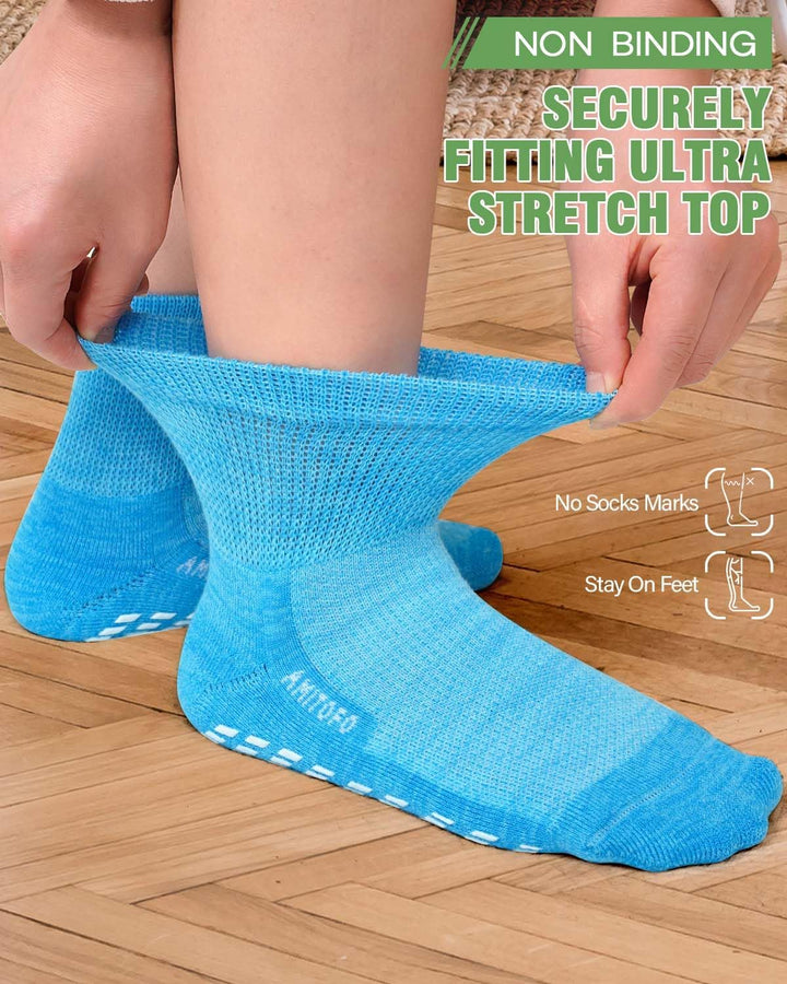 Diabetic Socks Non-Slip for Women: Bamboo Ankle Socks Moisture Wicking with Extra Wide Top for Swollen Feet Seamless Non-Binding Cuff Hospital Sock for Foot Care