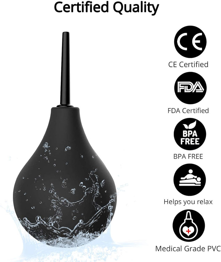 Enema Bulb 224Ml for Men and Women - Reusable Colon Cleansing Douche for Constipation - UKCA, CE & FDA Certified - Includes 2 Slim Nozzles (1 Soft, 1 Hard)