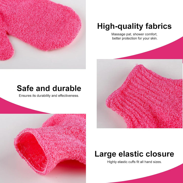 Exfoliating Gloves 6Pcs Bath and Body Exfoliator Mitts, Bamboo Shower Gloves, Scrubs Away Ingrown Hair and Dead Skin, for Shower, Spa, Massage and Dead Skin Cell Remover Loofah (Pink, Rose Red, White)