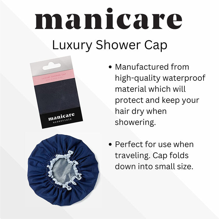 Luxury Shower Cap Blue, Waterproof Reusable Hair Cap, Unisex Bath Hat for Hair Protection, Double-Layer, Elastic Trim, Suitable for All Hair Types and Lengths, Machine Washable