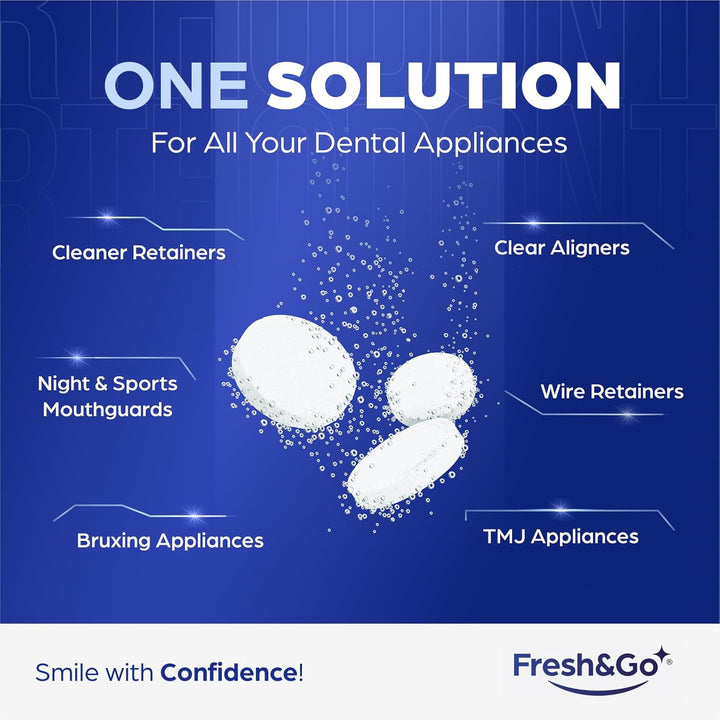 ® Retainer Cleaning Tablets - 3 Months Supply - 96 Tablets Fresh, Mint, Clean, Brite, Stain-Free - Eliminates Odour - Suitable for Dentures, Mouth Guards, Retainers, Aligners