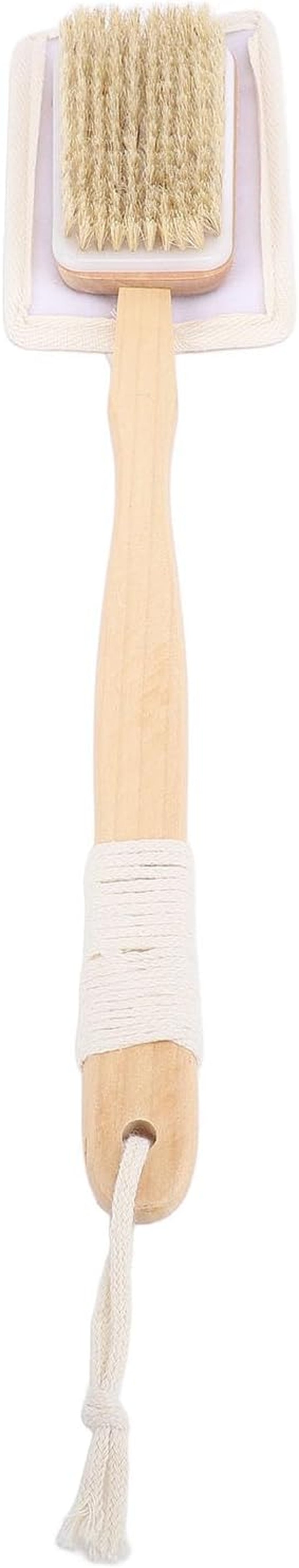 Long Handle Back Loofah Scrubber and Shower Brush with Loofah Bristle - Soft Exfoliator for Full Body Cleaning, Non-Slip Wood Handle, Ideal for Wet or Dry Use