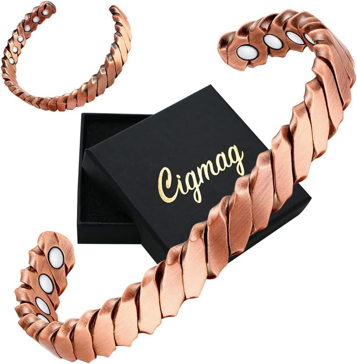 Lymphatic Drainage Copper Bracelet for Women Ultra Strength Magnet Solid Pure Copper Magnetic Bracelet Adjustable Cuff Bangle with Present Box (Tricolour Pattern)