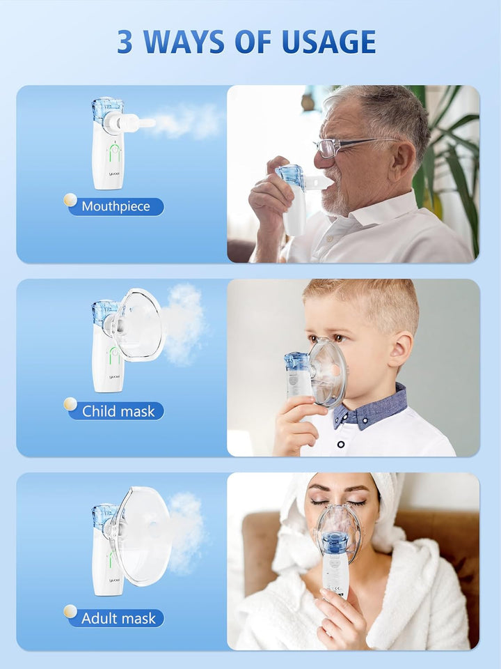 Nebuliser Machine for Adults Inhaler Nebulizer: Portable Nebuliser for Adults - Kids Rechargeable Silent Nebulizer with 2 Masks and 1 Mouthpiece Easy Use Handheld Inhalator for Home Bedroom Travel Use