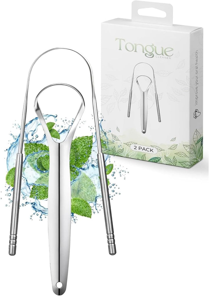 Tongue Scraper, 2 U-Shaped - Tongue Cleaner Stainless Steel, Optimal Oral Hygiene - Fresh Breath & Healthy Mouth Tongue Scrapers for Adults & Kids