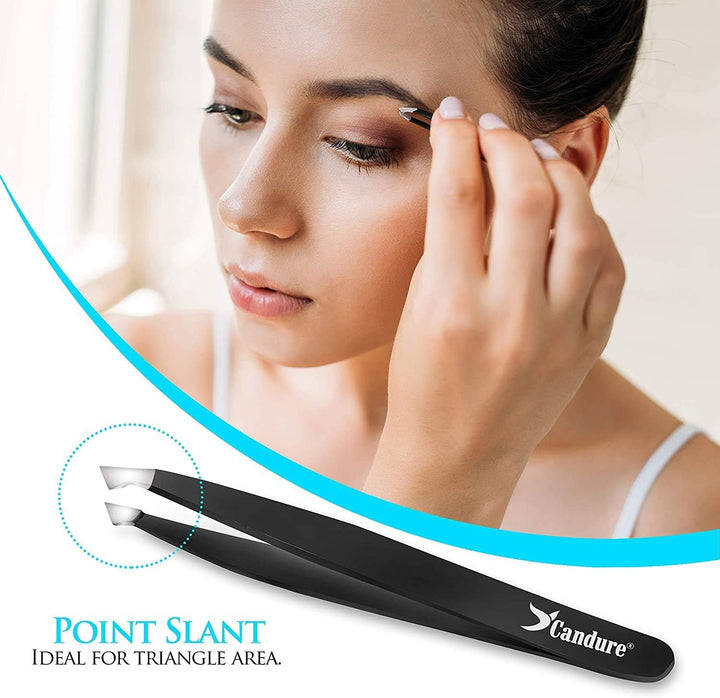Tweezers for Eyebrows - Professional Stainless Steel Slanted and Pointed Tip Hair Tweezers Set for Ingrown Hair, Blackhead Removal, Eyelash Extension, Eyebrows Plucking Beauty Tool for Women