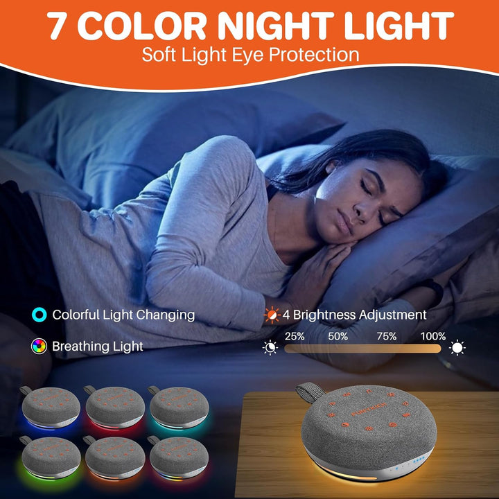 Portable White Noise Machine Baby, Rechargeable Sound Machine with 40 Soothing Sounds, Battery Indicator, Timer & Night Light, Sound Therapy White Noise Machine for Adults Baby Kids