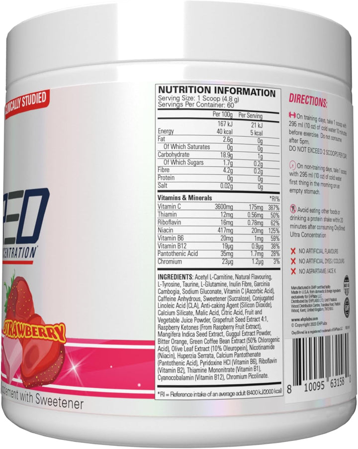 Oxyshred Thermogenic Pre Workout Powder & Shredding Supplement - Clinically Proven Pre Workout Powder with L Glutamine & Acetyl L Carnitine, Energy Boost Drink - Cosmic Blast, 60 Servings