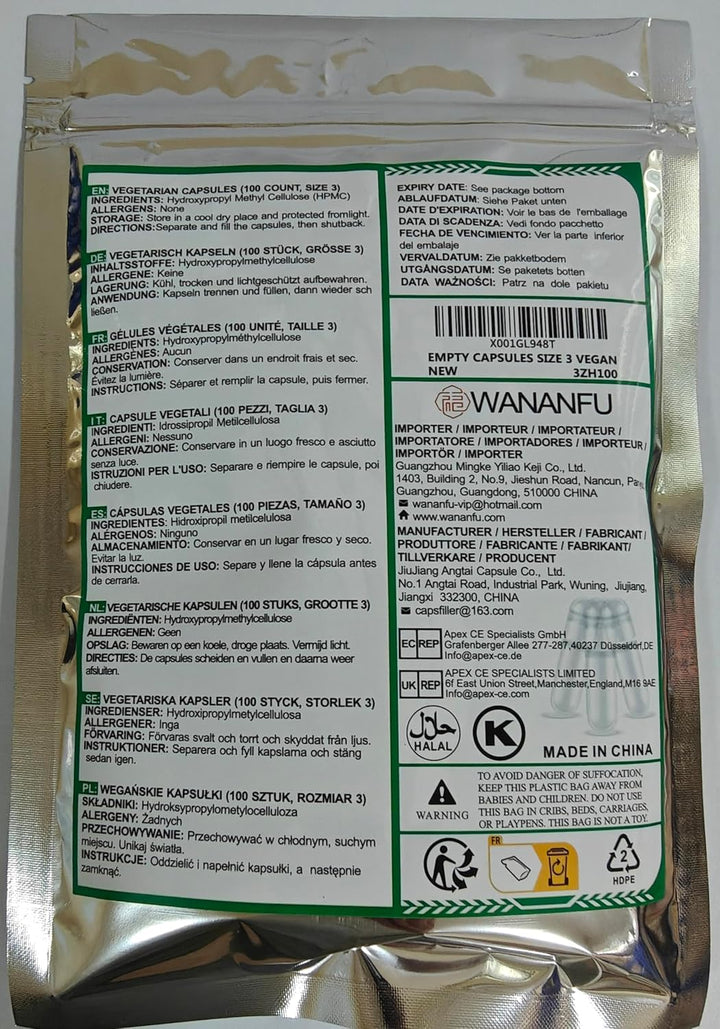 Size 3 Empty Capsules Vegetarian (100 Count) Bundle with 2 Micro Lab Spoons, Compatible with Capsule Filling Machine Size 3