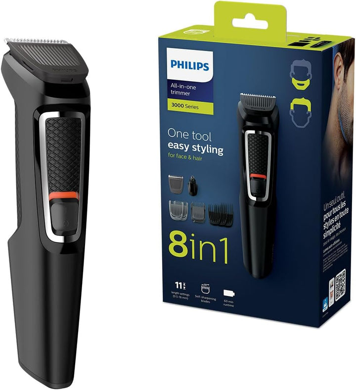 Multigroom 3000 Series All-In-One 9-Piece Trimmer - Shaver and Clipper for Face, Head & Body, Self-Sharpening Skin-Friendly Blades, 12 Length Settings, Model MG3946/15