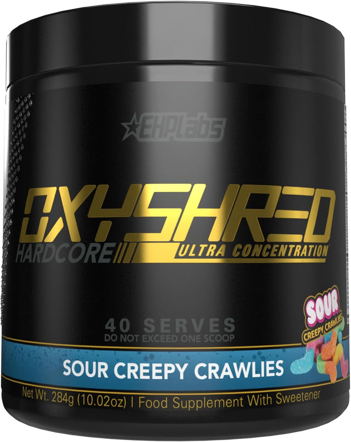 Oxyshred Hardcore Thermogenic Pre Workout Powder for Shredding - Pre Workout Powder with L Glutamine & Acetyl L Carnitine, Energy Boost Drink, Mood Booster - Sour Crawlies, 40 Servings