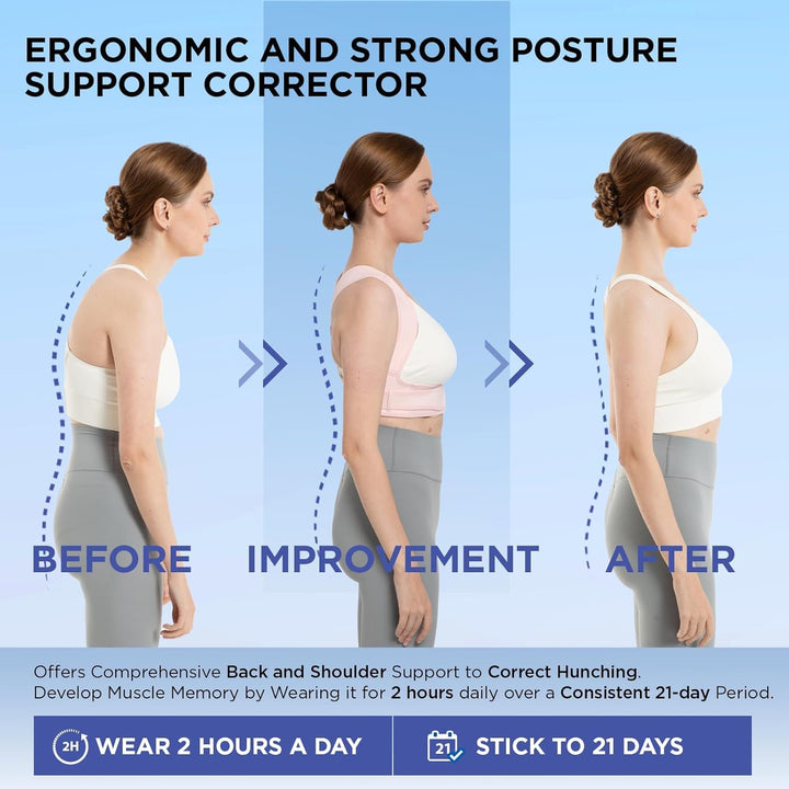 Back Posture Corrector for Women: Men'S Adjustable Shoulder Brace for Upper Back Pain Relief and Posture Support (Pink, M-L)