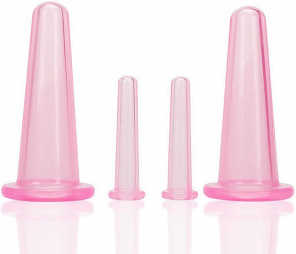 4 Pcs Silicone Facial Cupping Therapy Set Vacuum Massage Cup Kit Body Cupping Cup Set for Face Neck Back Eyes Massage Vacuum Cans Suction anti Cellulite Massager Health Care (Pink)
