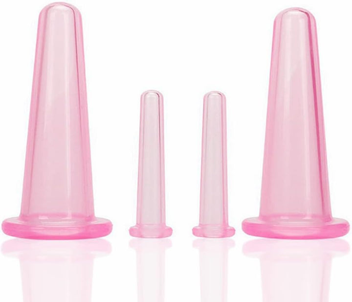 4 Pcs Silicone Facial Cupping Therapy Set Vacuum Massage Cup Kit Body Cupping Cup Set for Face Neck Back Eyes Massage Vacuum Cans Suction anti Cellulite Massager Health Care (Pink)
