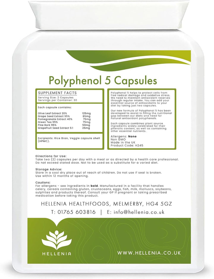 Polyphenol 5 - Pure 5-A-Day Fruit & Veg Dietary Antioxidants & Poluphenols | 60 Capsules - High Strength Polyphenol Supplement | Vegan | GMP Certified Product - Made in the UK by