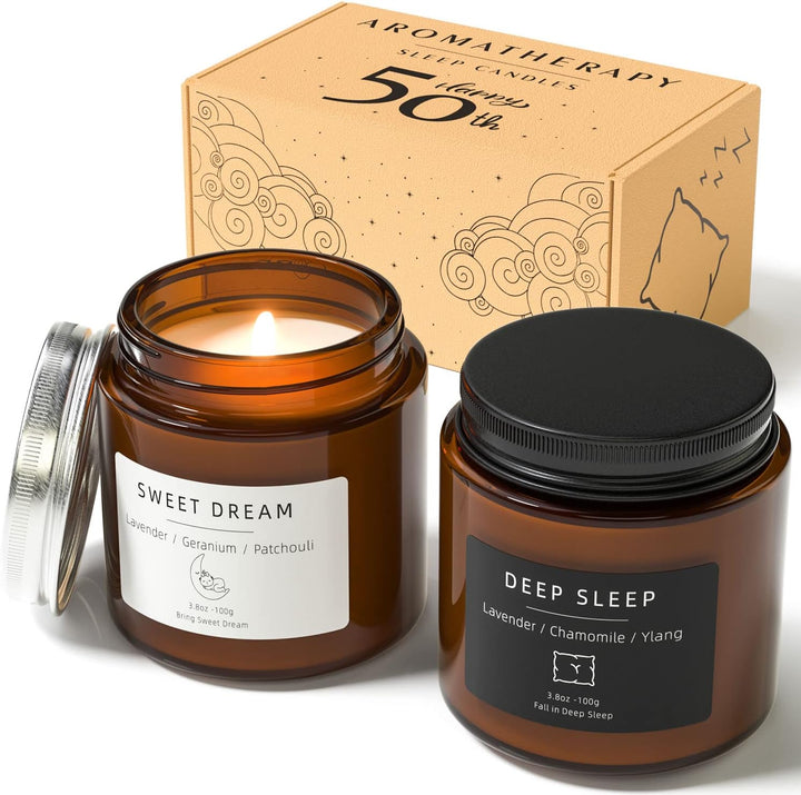 Sleep Candles Gifts for Women, Lavender Scented Candles Gift Set for Anxiety, Lavender Promotes Sleep, Chamomile Relieves Stress, Relaxation Gifts for Women