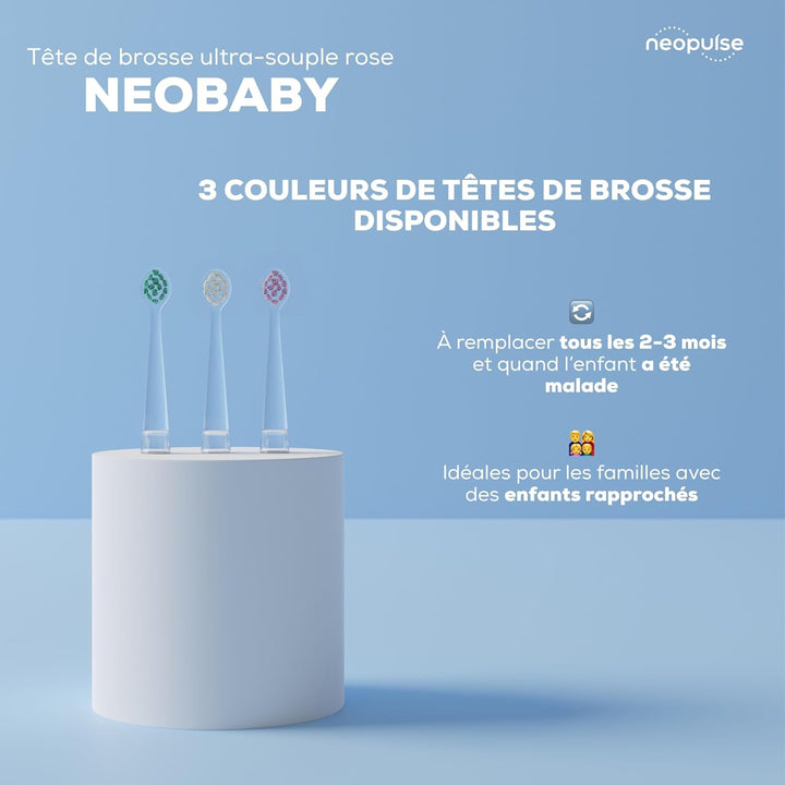 ® - Pack of 2 Ultra-Soft Nylon Brush Heads Refills - NEOBABY® Sonic Electric Toothbrush for Babies - from 0 to 3 Years Old - Suitable for Babies
